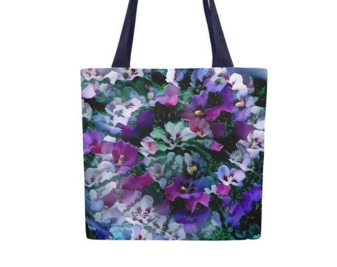 Rose of Sharon, TieDye Garden, Original Art, Purple,Green,White, Flowers,Floral, TieDye,Tote Bag,Book Bag,Canvas,Bag,Designer Tote,Caballera