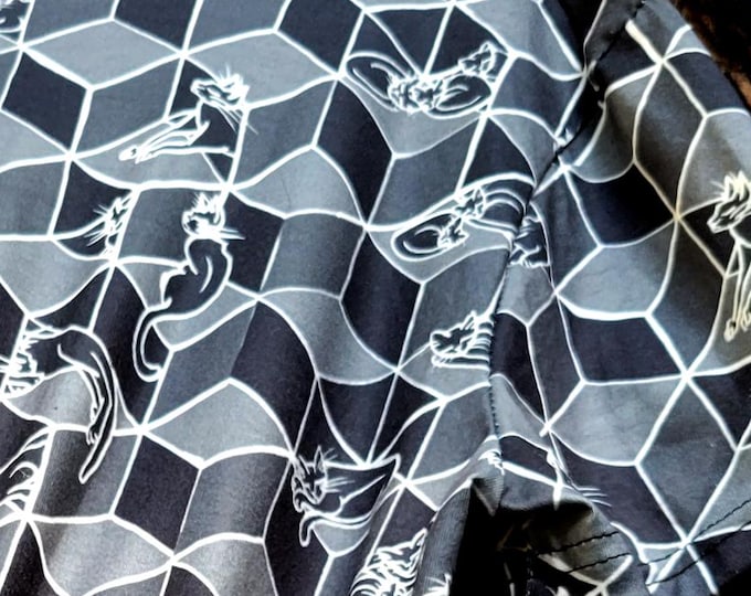 Geometric Print Cat Dress, Black & White, Optical Illusion