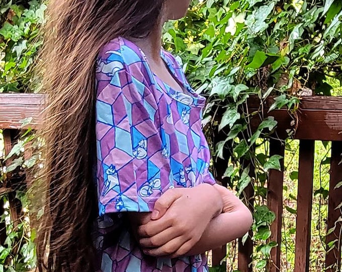 Cats Love Boxes, Dress with Pockets, Geometric Pattern, Vapor Pink & Blue