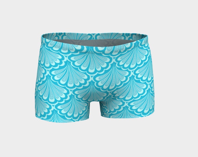 Scallop Maille, Hand Drawn Mermaid Scales,Sea Blue, Mermaid Shorts,Swim,Shorts,Bikini Bottom,Booty,Workout Shorts,Bikini Maille,Original Art