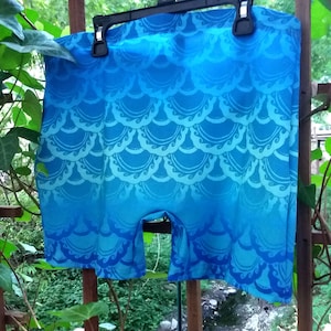 Swirly Mermaid Shorts, Blue, Ombre, Swim Bottom, Workout,Booty Shorts,Hot Pants,Mermaid, Fish Scale, Bikini Bottom, Hand Drawn, Original Art