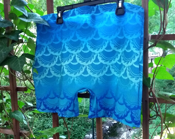Swirly Mermaid Shorts, Blue, Ombre, Swim Bottom, Workout,Booty Shorts,Hot Pants,Mermaid, Fish Scale, Bikini Bottom, Hand Drawn, Original Art
