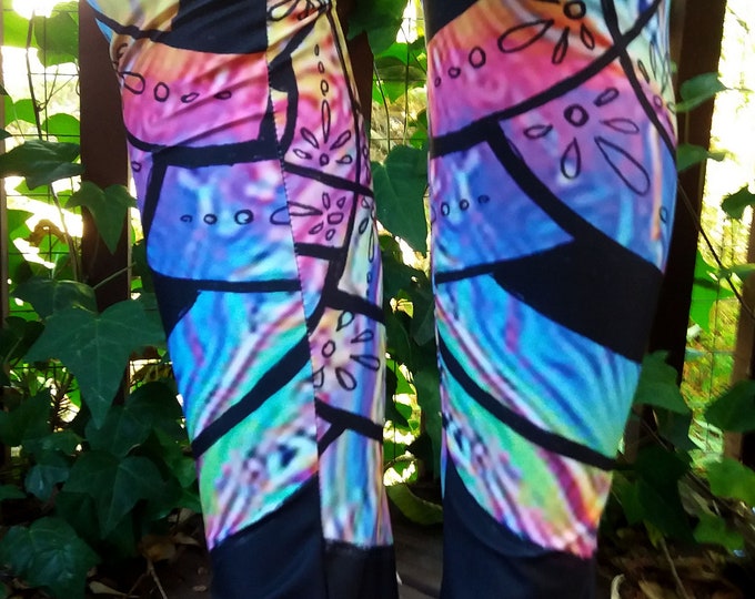 Liquid Rainbow II, Celtic Knot Leggings, Rainbow Pants, Psychedelic, Trippy, Floral, Deco, Pride, Rave, Dance,Festival, Original Ink Drawing