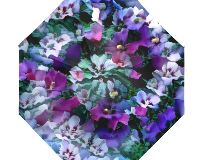 Rose of Sharon,Original Art Umbrella,TieDye Garden,Anti-UV,UV Protection,Festival,Beach,Umbrella,Parasol, Purple,Green, Flowers,Swirl,TieDye