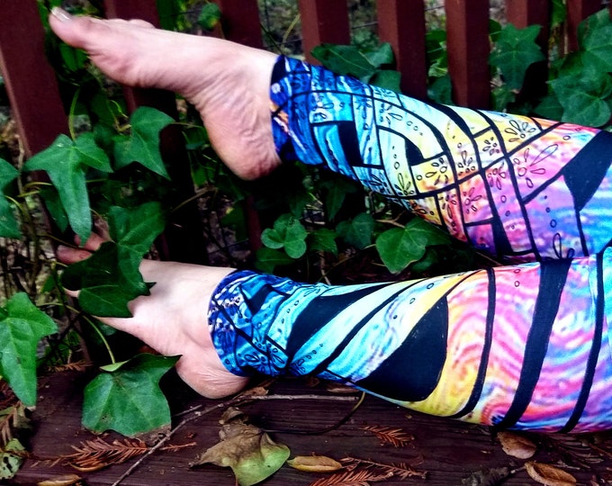 Liquid Rainbow III, Celtic Knot Leggings, Rainbow Pants, Psychedelic, Trippy, Floral, Deco,Pride, Rave, Dance,Festival, Original Ink Drawing