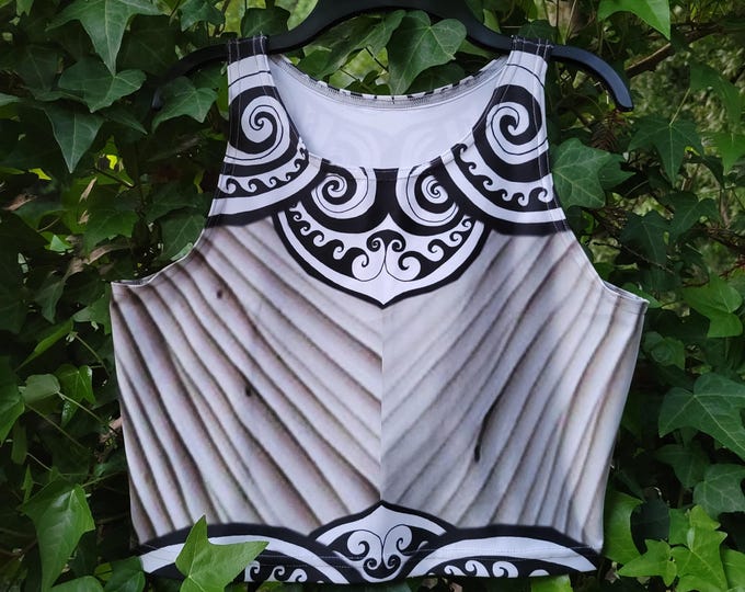 Flower Faerie Mermaid Armor, Crop Top, Fairy, Striped, Steampunk, Festival,Rave, Black White, Swirl, Celtic Spiral, Hand Drawn, Original Art