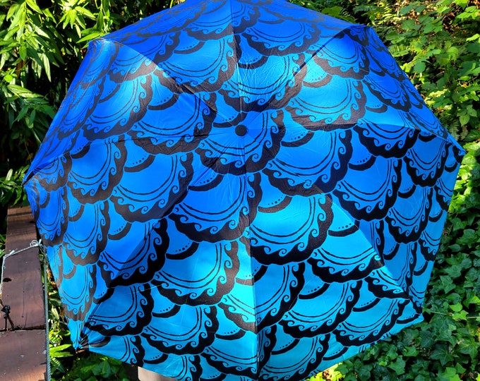 Original Art Mermaid Umbrella, Purple, Blue,Ombre,Anti-UV, UV Protection,Festival,Beach,Umbrella,Mermaid,Parasol,Art,Hand Drawn,Laura Cesari