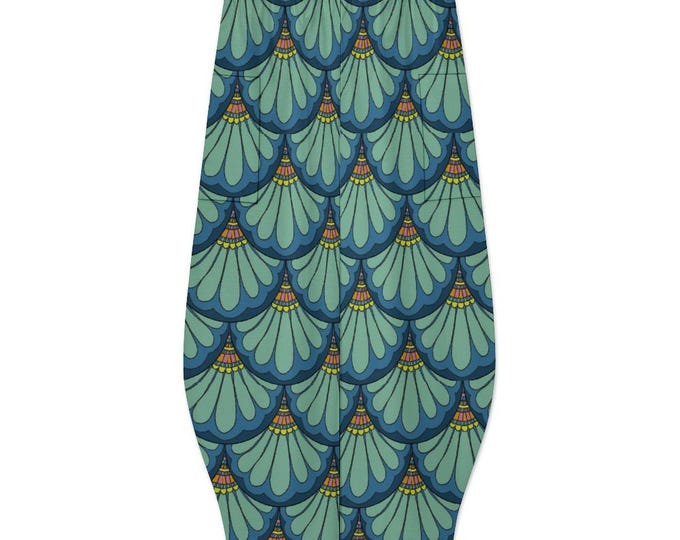 Hand Drawn Paisley, Pocket Pants, Green & Blue, Arabian Pants, Baggy Pants, Belly Dance, Petal Maille, Paisley, Original Art, by Caballera