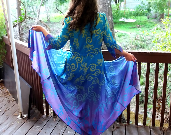 Hummingbirds, Button Dress, Purple, Blue, Yellow, Chiffon, Ombre, Shirt Dress, Button Dress,Bird Dress,Birds,Boho,Birder,Summer,Original Art