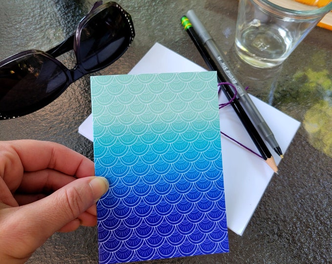 Indigo Mermaid, Blue Ombre, Hand Drawn, Note Card, 5 or 10pk, Ocean, Stationery, Mermaid Scale,Fish, Mermaid Card,Greeting Card,Original Art