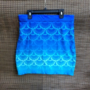 Hand Drawn Mermaid Scale Skirt, Blue, Ombre, Mermaid, Mermaid Scale,Swirly,Mini Skirt,Short Skirt,Skirt, Fish Scale, Hand Drawn,Original Art