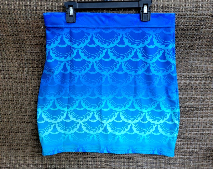 Hand Drawn Mermaid Scale Skirt, Blue, Ombre, Mermaid, Mermaid Scale,Swirly,Mini Skirt,Short Skirt,Skirt, Fish Scale, Hand Drawn,Original Art