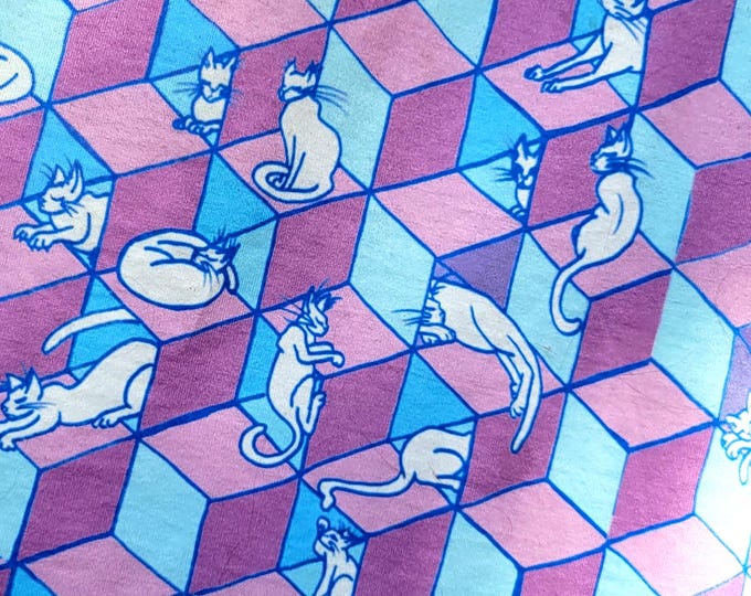 Cats in Boxes, Geometric Optical Illusion, Vapor Pink & Blue Caftan