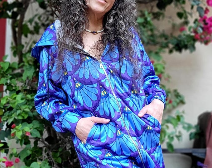 Mermaid Paisley Hoodie Dress, Purple & Blue, Petal Maille