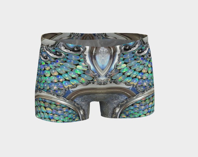 Rainbow Opal, Mystical Dimension Door, Armor Shorts, Cosplay, LARP Armor, Medieval, Fantasy, Silver, Filigree, Bikini Mail, Workout Shorts