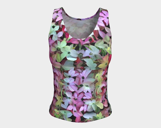 Nicotiana, Night Blooming Garden, Tank Top, Flowers, Spring, Flower Top, Pink, Beige, White, Green, Long Tank Top, Original Art, Caballera