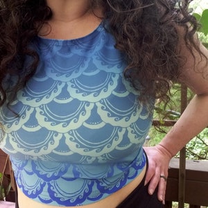 Swirly Mermaid Top, Original Mermaid Art, Blue Ombre, Mermaid, Mermaid Scale, Fish Scale,Swim Top,Workout Top,Tank Top,Bikini Top,Hand Drawn