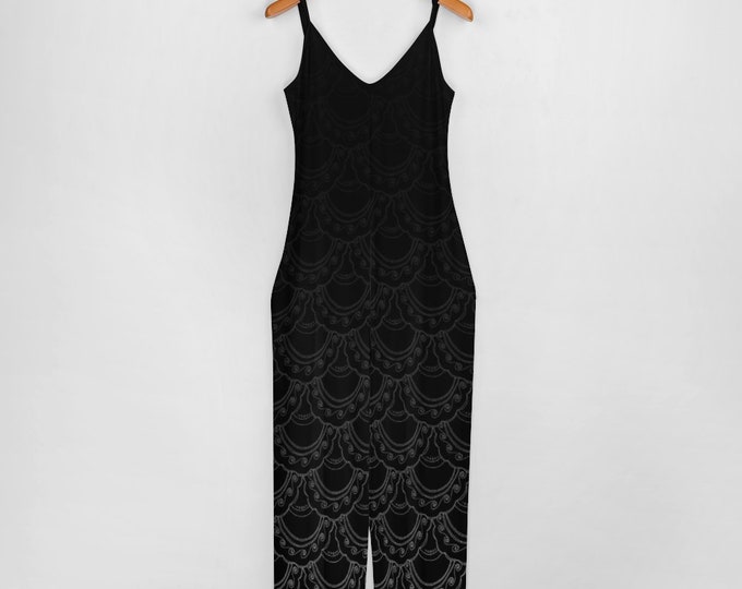 Original Mermaid Scales Jumpsuit, Adjustable Straps, Black & White, Summer, Onesie, One Piece, Tank, Hand Drawn Art, Laura Cesari, Caballera