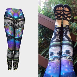 Rainbow Feather Leggings, Feather Print, Feathers, Animal Print, Bird, Rave, Festival, Psychedelic, Trippy, Dance, Yoga, Wild Print Leggings image 1