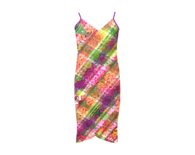 Spring Gladiolus, Wrap Dress, Plaid Garden, Pink,Green, Summer,Spring,Wrap Around,Sundress, Beach,Floral,Original Art,Laura Cesari,Caballera