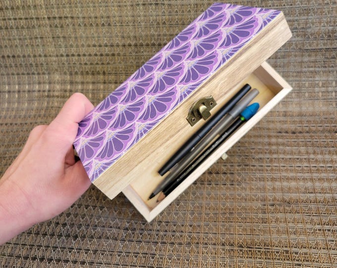 Mermaid Paisley Pencil Box, Pink Petal Maille, Hand Drawn Art