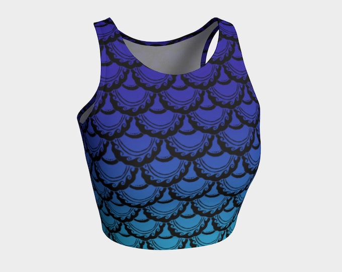 Swirly Mermaid Top, Blue, Purple, Mermaid, Mermaid Scale, Fish Scale, Swim Top, Workout Top, Tank Top, Bikini Top, Hand Drawn, Original Art