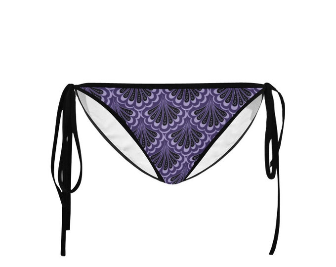 Scallop Maille,Original Mermaid Scales,Bikini Bottom,Purple,String Bikini,Tie,Bikini, Swim,Swimsuit, Bathing Suit,Mermaid,Hand Drawn,Paisley