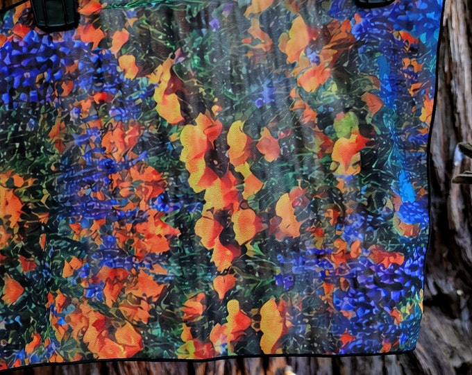 Floral Tie Dye Scarf, California Poppy Lupin Print, Night Blooming Garden