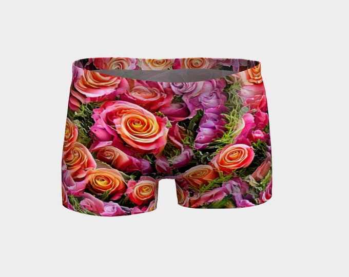 Pink Roses,Shorts,Swim Bottom,Night Blooming Garden,Floral,Workout Shorts,Swim,Swim Shorts,Bikini Bottom,Booty Shorts,Original Art,Caballera