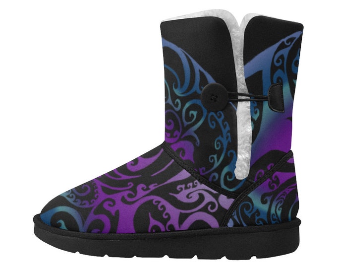 Ice Valkyrie Snow Boots, Blue, Purple, Ombre, Ice, Swirl, Winter, Snow Boot, Warm Boot, Womens Boot, Hand Drawn, Original Art, by Caballera