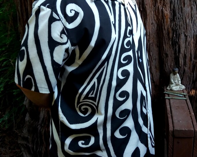 Shark Away!, Black and White, Button-up Shirt, Size Small to 5XL,Spiral,Striped, Mens Shirt, For Him, Button Shirt, Original Art, Hand Drawn
