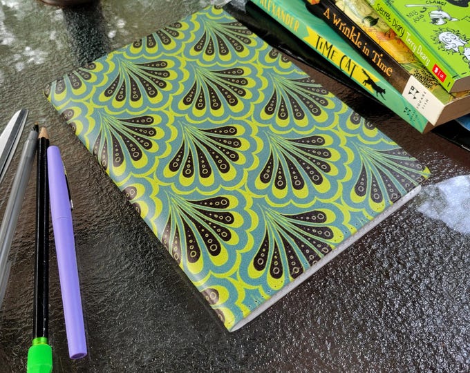Mermaid Paisley, Book Cover, Scallop Maille, Green, Mermaid Scale, Paisley, Notebook Cover, Hand Drawn, Ink Drawing, Original Art, Caballera
