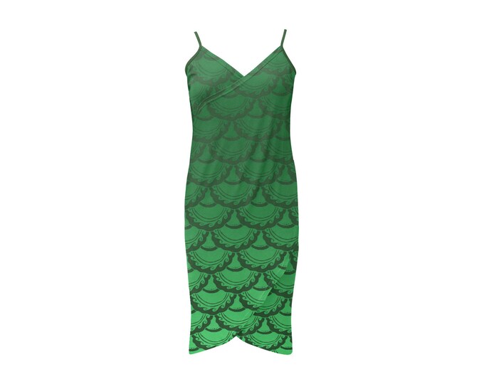 Original Mermaid Scale Dress, Wrap Dress,Ariel Green, Ombre,Summer, Spring,Wrap Around,Sundress, Mermaid,Original Art,Laura Cesari,Caballera