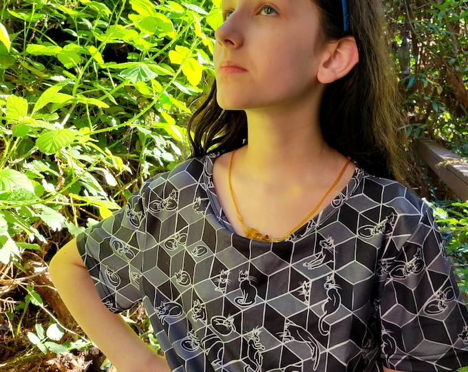Black Cat Dress, Geometric Print, Optical Illusion Art