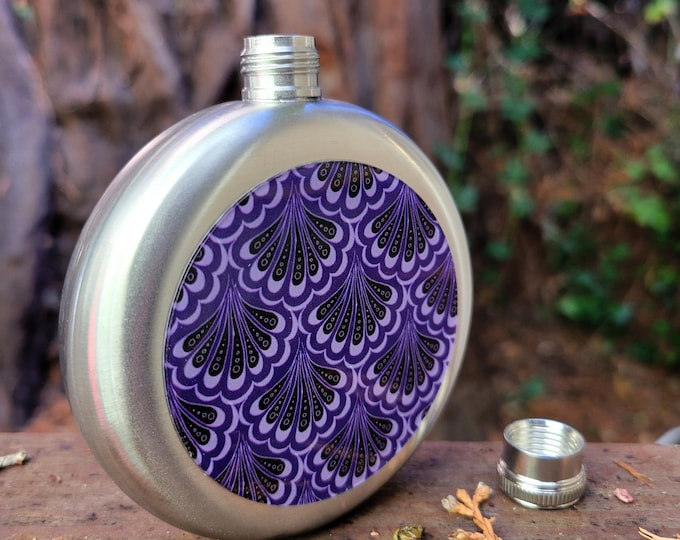 Purple Mermaid Paisley Stainless Steel Flask, Hand Drawn Design