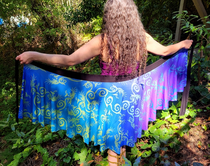 Hummingbird Ombre, Wrap Skirt, Purple, Blue, One Size Fits All, Plus Size, Bird, Flower,Floral,Spring,Twirl Skirt, Hand Drawn, Original Art