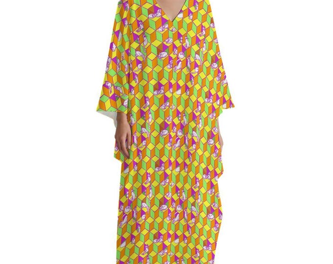 Cats in Boxes, Geometric Optical Illusion, Tropical Rainbow Sherbet Caftan, One Size Fits All