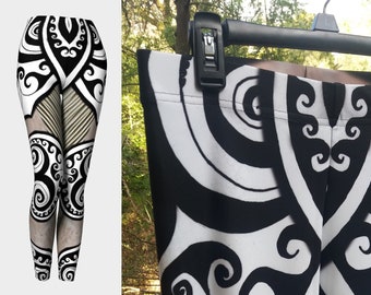 Flower Faerie Mermaid Armor, Leggings, Fairy, Striped, Steampunk, Festival,Rave, Black White, Swirl, Celtic Spiral, Hand Drawn, Original Art