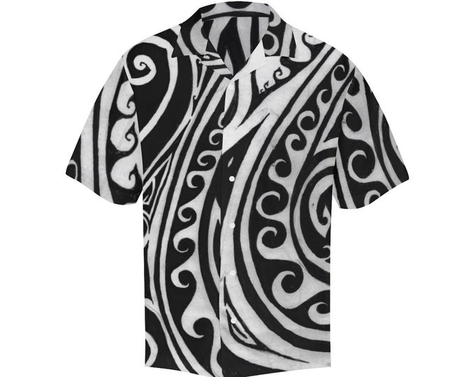 Shark Away!, Black and White, Button-up Shirt, Size Small to 5XL,Spiral,Striped, Mens Shirt, For Him, Button Shirt, Original Art, Hand Drawn