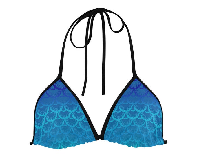 Original Mermaid Scales,Bikini Top,Swirly,Blue Ombre,String Bikini,Tie, Bikini,Swim Top,Swimsuit,Bathing,Mermaid Art,Hand Drawn,Laura Cesari