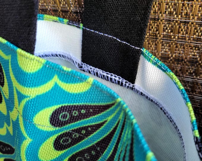 Mermaid Paisley Book Bag, Green Scallop Maille Canvas Tote