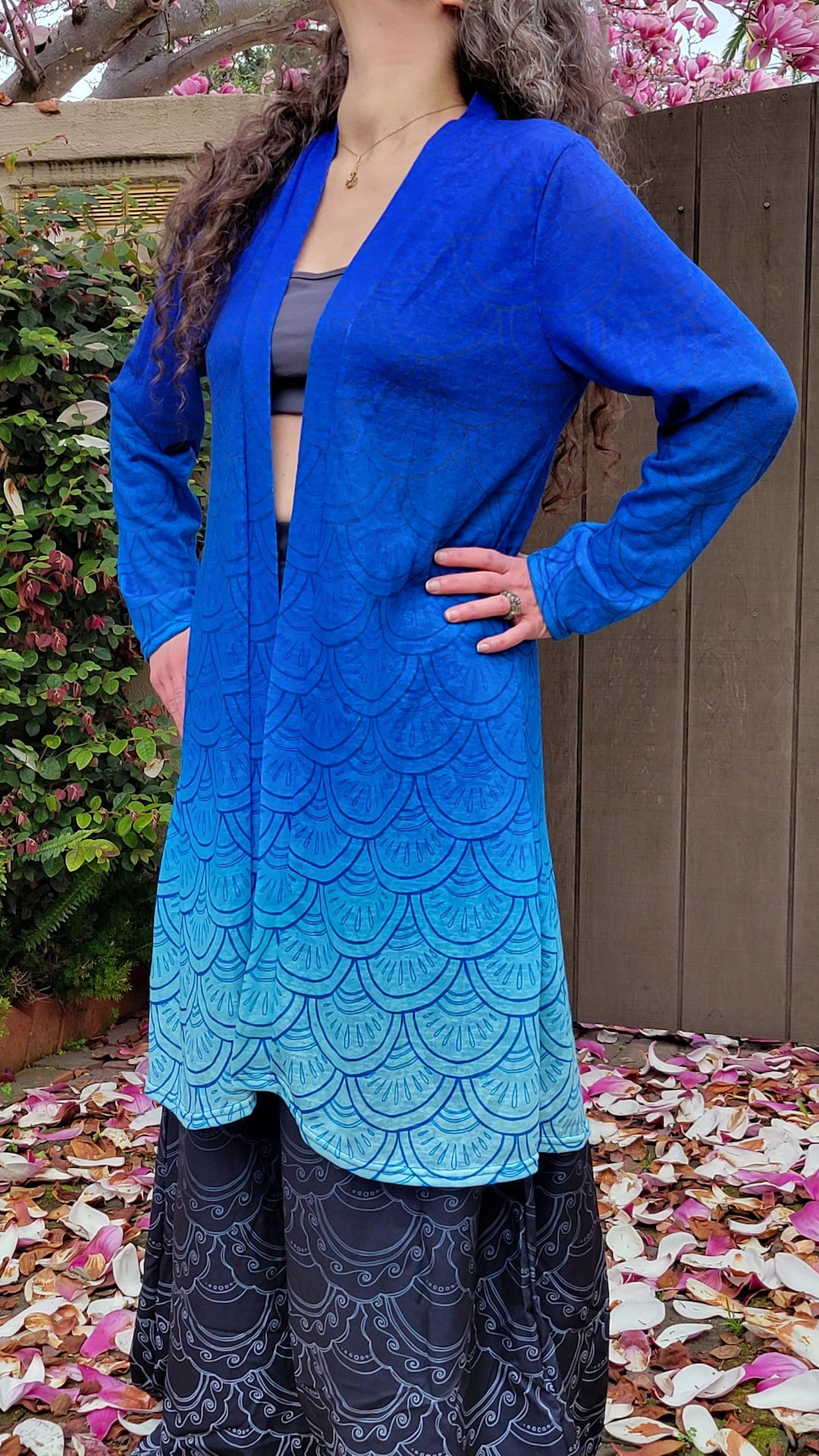 Mermaid Cardigan Indigo Ombre Original Art Long Lightweight Sweater mermaid-cardigan-indigo-ombre-original-art-long-lightweight-sweater