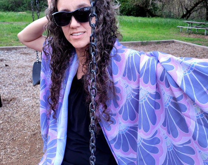 Hand Drawn Mermaid Paisley, Petal Maille, Scarf, Pink, Lavendar, Mermaid Scale Scarf, Warm, Wrap, Tassel, Fringe, Original Art, Caballera
