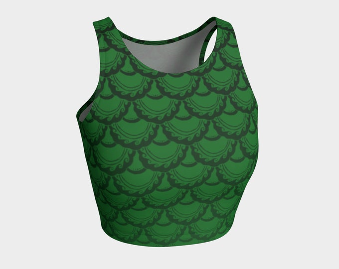 Swirly Mermaid Top, Green, Black, Mermaid, Mermaid Scale, Fish Scale, Swim Top, Workout Top, Tank Top, Bikini Top, Hand Drawn, Original Art