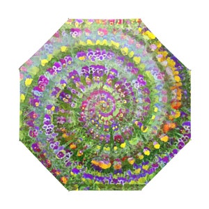 Rainbow Meadow,Original Art Umbrella,TieDye Garden,Anti-UV,UV Protection,Festival, Beach,Umbrella, Parasol,Art,Rainbow, Flowers,Original Art