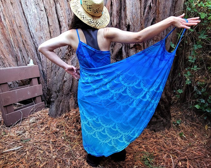 Mermaid Paisley Wrap Dress, Blue Teal Ombre Boho Convertible Sundress