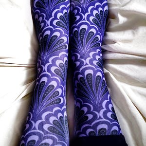 Mermaid Paisley Socks, Scallop Maille, Purple Socks, Mermaid Socks, Hand Drawn, Mermaid Print, Fish Scales, Paisley, Original Art, Caballera