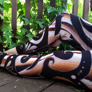 Nesoi Deco, Mushroom Gills, Leggings, Mushroom, Nature, Black, Brown, Art Deco, Boho Chic, Rave, Festival, Art Tights, Spirals, Original Art
