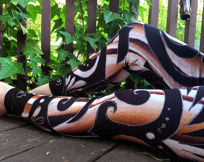 Nesoi Deco, Mushroom Gills, Leggings, Mushroom, Nature, Black, Brown, Art Deco, Boho Chic, Rave, Festival, Art Tights, Spirals, Original Art