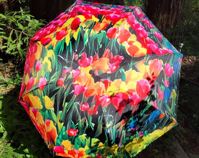 Rainbow Tulips,Original Art Umbrella,TieDye Garden,Anti-UV,UV Protection,Festival, Beach,Umbrella, Parasol,Art,Rainbow, Flowers,Original Art